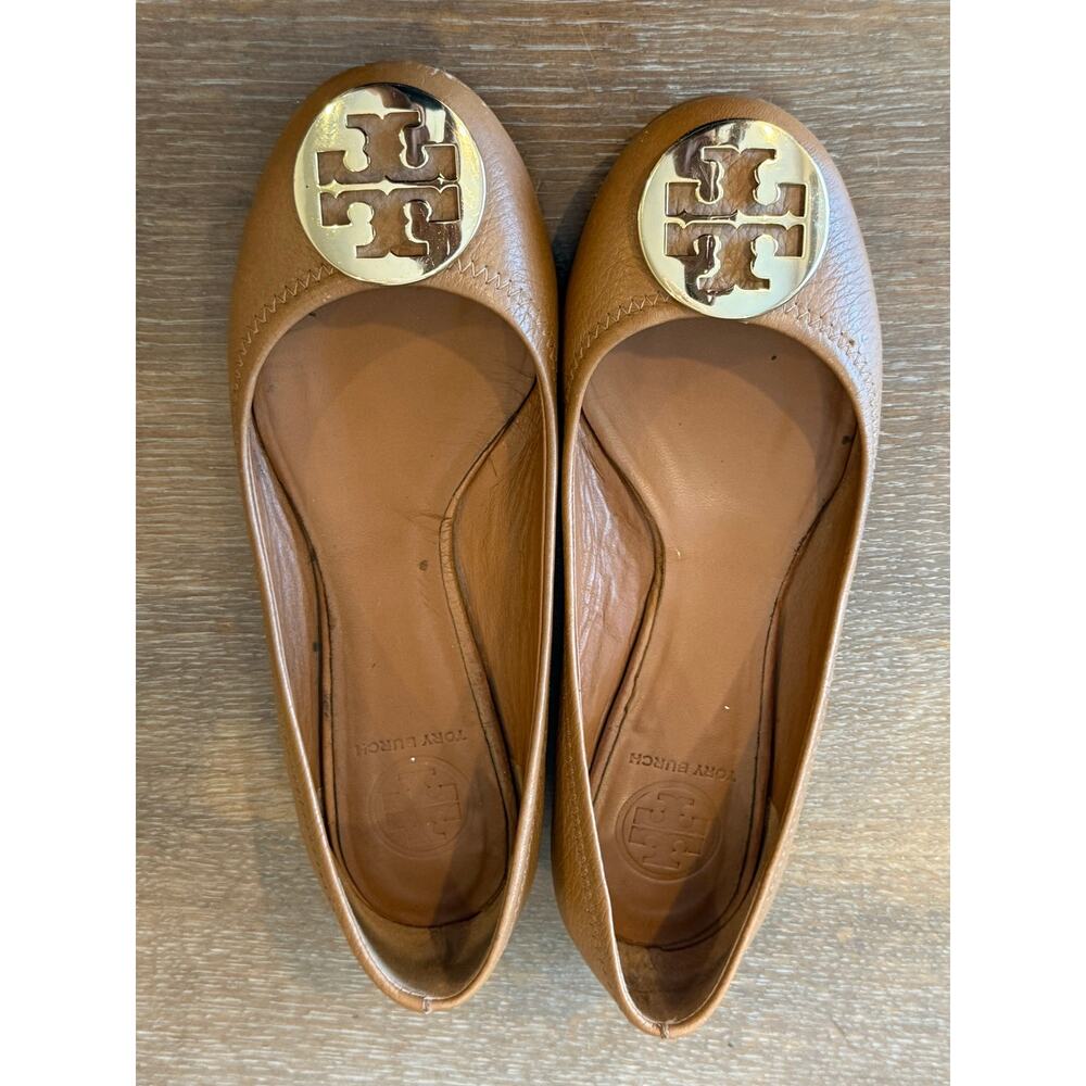 TORY BURCH Camel Reval Ballet Flat Women 7 Leather Flats light tan - Picture 2 of 8